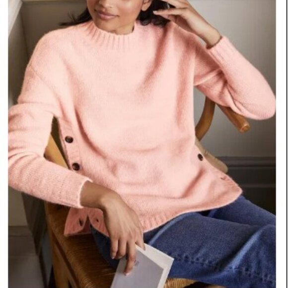 Boden Sweaters - BODEN Fluffy Side Button Jumper Crew Neck Sweater Size 6 Pink Peach